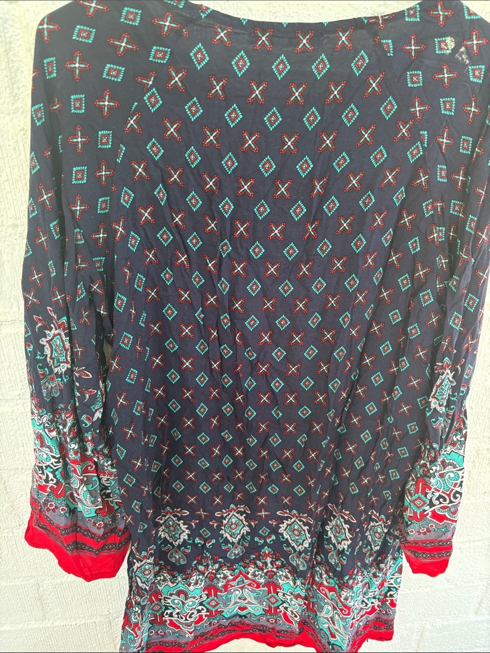 Risesun Cotton Navy Boho Printed Tunic Dress sz XL - Picture 7 of 7